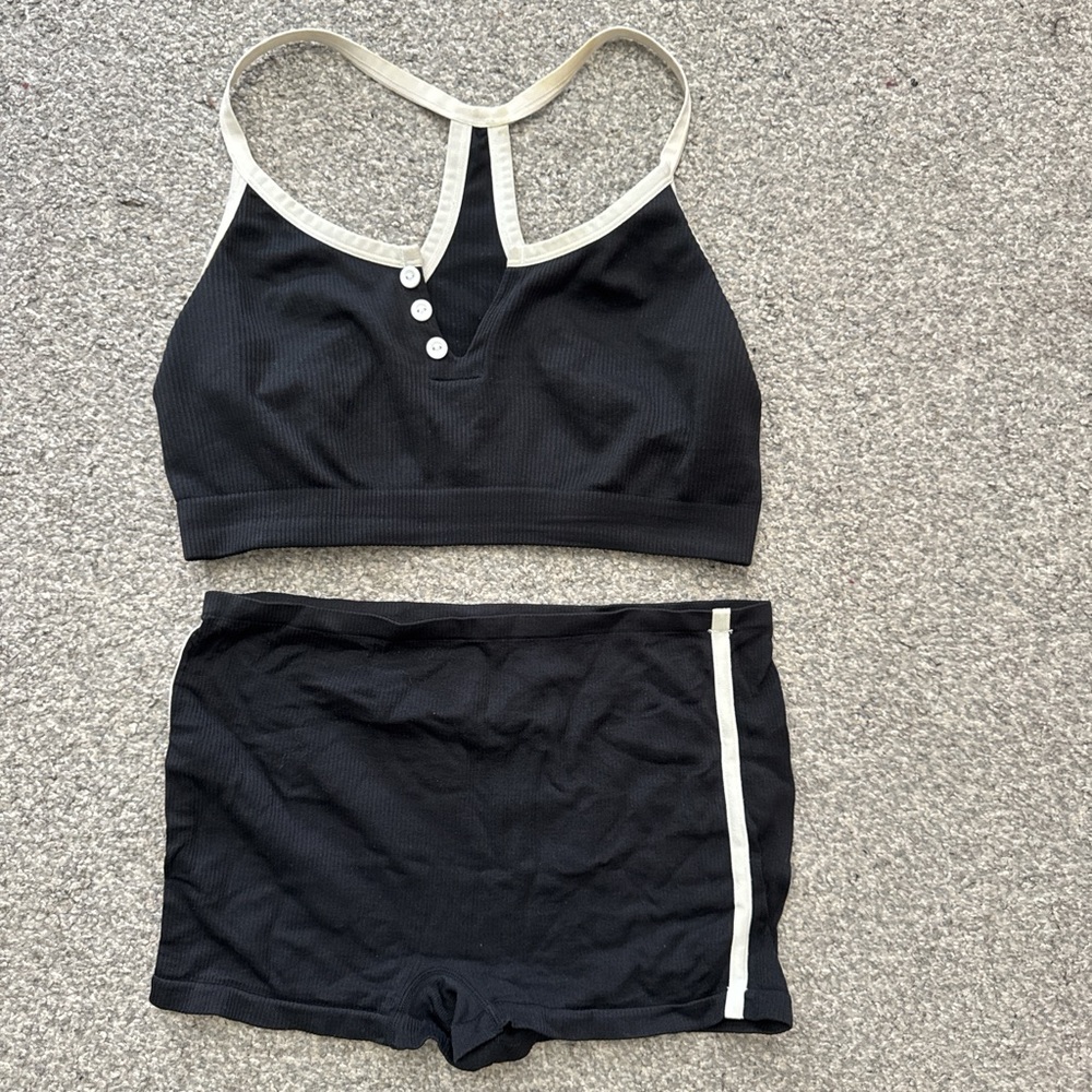Black and White Sports Bra and Shorts Set